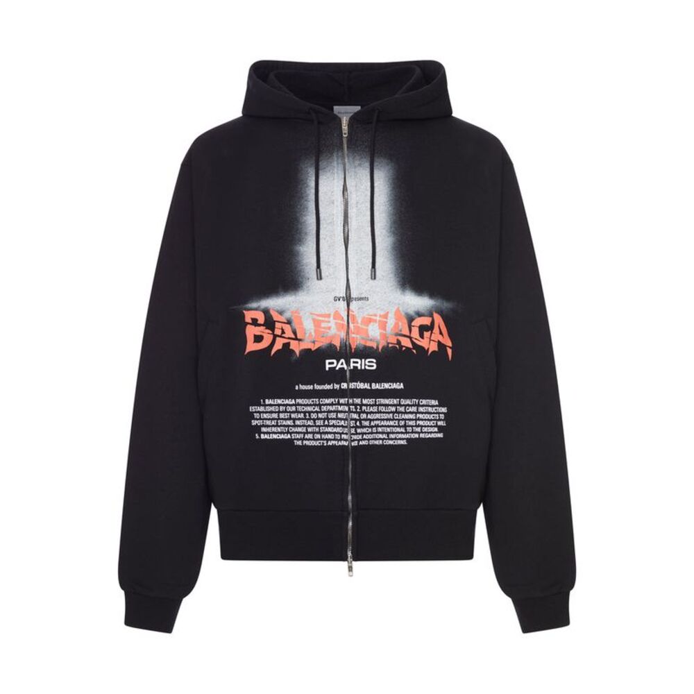 Balenciaga Men The Door Oversized Zip Sweatshirt In Black Dry Fleece